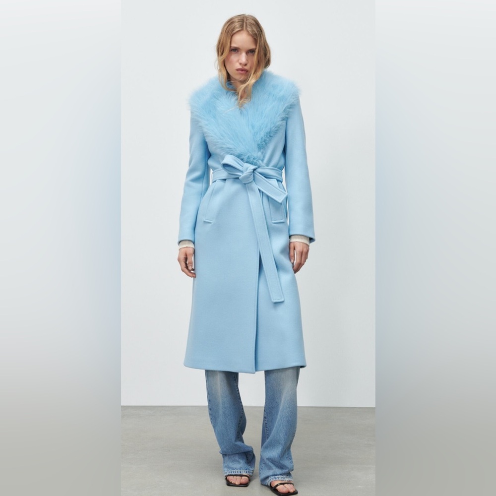 Zara Wool coat Sky blue Size XS.

Item is new. Without tags.